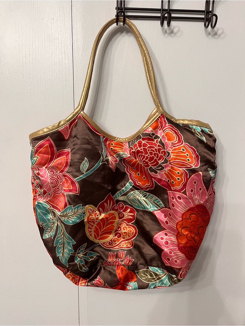 MYSTIC DIVINE Boho Silk Tropical Floral Shoulder Tote Bag Vintage EUC